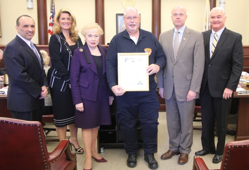The Monmouth County Board of Chosen Freeholders present a proclamation to Senior PST Kevin O'Brien of the Monmouth County Sheriff's Office Communications Division's public safety telecommunicators to commemorate National Public Safety Telecommunications Week.